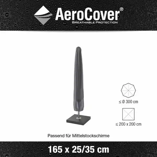 AEROCOVER Atmungsaktive Schutzhülle für Mittelstockschirme H165xB25/35cm Super-Preis