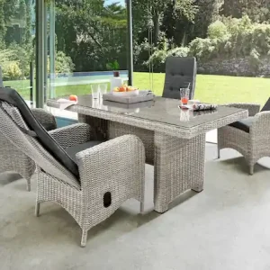 Destiny Garten-Essgruppe »PALMA LUNA« 4x Hochlehner, 1x Tisch, inkl. Auflagen, 9 Stk. tlg. Aluminium, Polyrattan Markenprodukt