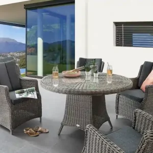 Beliebt Destiny Garten-Essgruppe »LUNA« Set, 4 Sessel, Tisch Ø 100x75cm, Auflagen, 13 Stk. tlg. (Set, 13-tlg., 4x Sessel, 1 Tisch Ø 100x75cm) Aluminium, Polyrattan