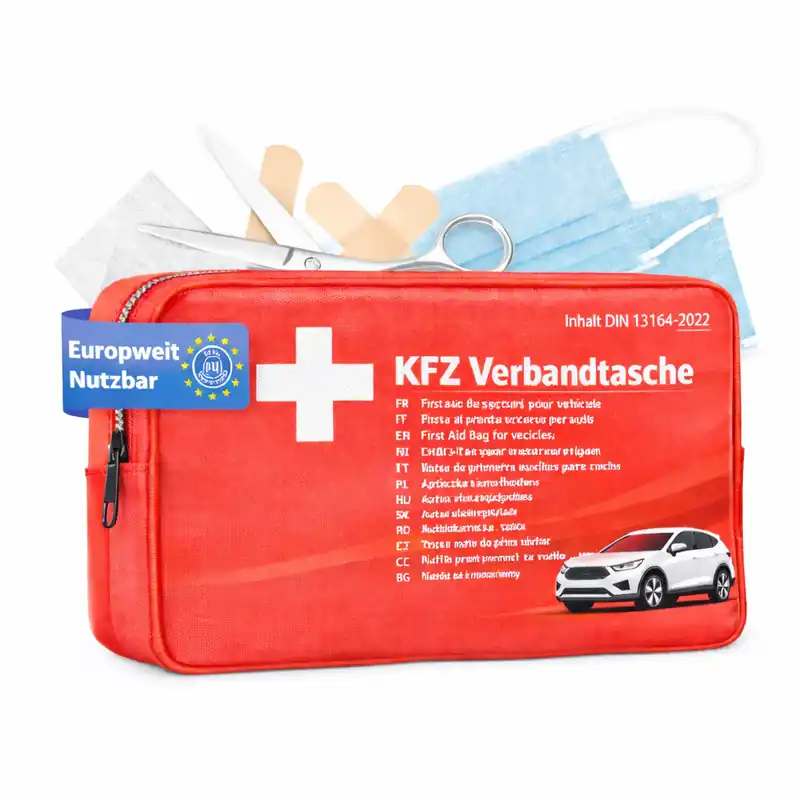Verbandstasche KFZ Norm 2026 - Verbandskasten Auto - DIN13164 2022 - Erste Hilfe Kostenloser Rückversand