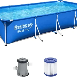 Rabatt Bestway Steel Pro Pool-Set 400x211x81 cm, mit Filterpumpe, rechteckig, Stahlrahmen, blau