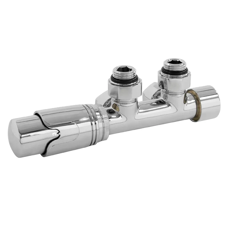 Kostenloser Rückversand Ventil-Armaturen Set Multiblock Chrom Eckform inkl. Thermostatkopf für Badheizkörper