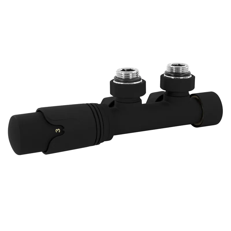 Neue Kollektion Ventil-Armaturen Set Multiblock Schwarz Eckform mit Thermostatkopf für Badheizkörper Mittelanschluss