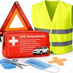 3 in 1 KFZ Set - KFZ-Verbandskasten, Warnweste, Warndreieck - Pannenset & Unfallzubehör für PKW Markenprodukt