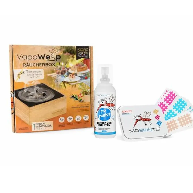 Sparset VapoWesp Starterset & MOSKINTO "no pieks" Insektenschutzspray & Insektenstichpflaster Preis Gesenkt