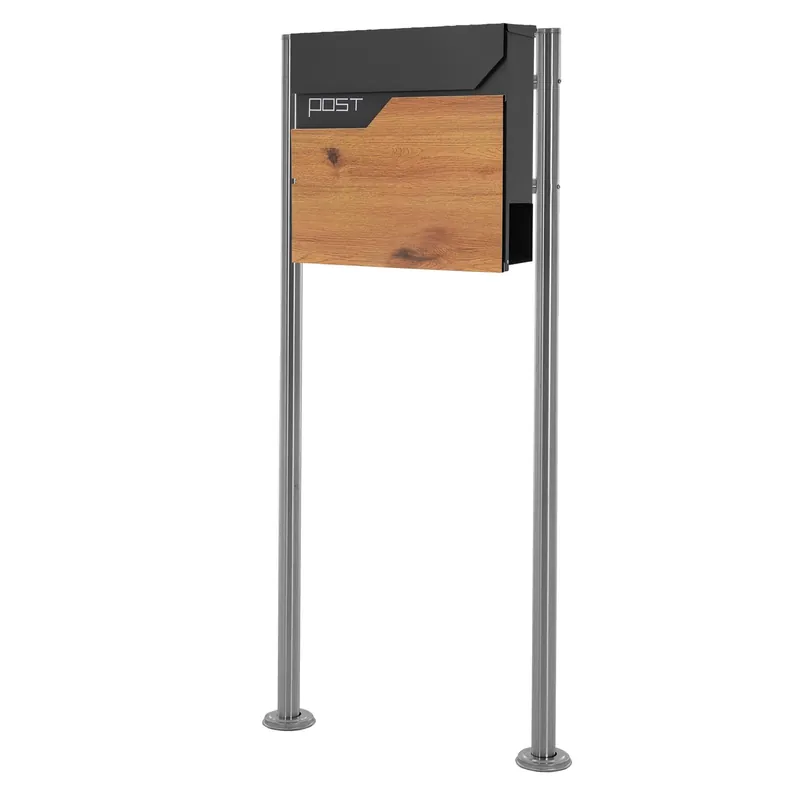 Direkt Vom Hersteller Standbriefkasten mit Zeitungsfach 37x37x11 cm Anthrazit/Holzoptik Edelstahl ML-Design