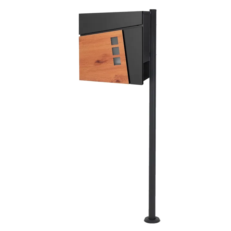 Beliebt Standbriefkasten mit Zeitungsfach 37x36,5x11 cm Anthrazit/Holzoptik Stahl ML-Design