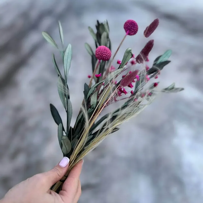 Letzte Chance Mini Schneezauber Trockenblumenstrauß aus Oliven und Glixia